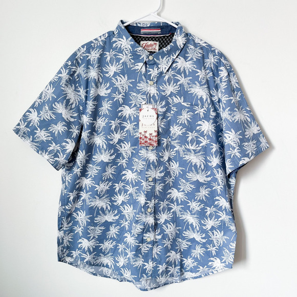 NWT Jachs NY Stretch Short Sleeve Shirt Blue Palm Tree Print Mens XL Tropical - Picture 1 of 9